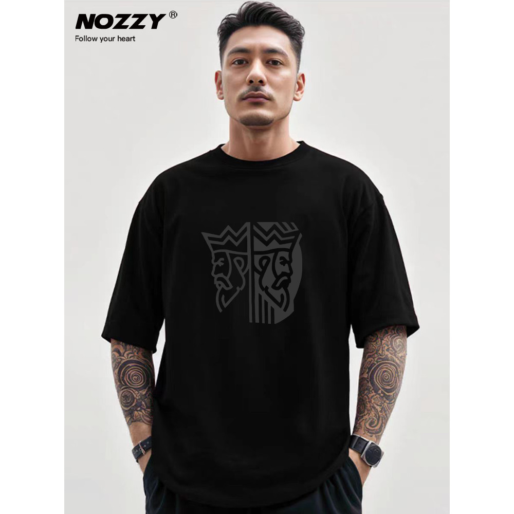 [Poker Double Face] Camiseta americana de manga curta masculina verão Casual solta gola redonda estampada gola redonda c