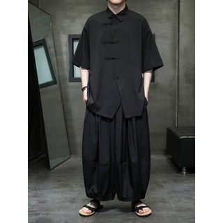 Novo estilo chinês Tang terno Hanfu masculino estilo chinês verão estilo fino gelo seda terno de manga curta Retro solto
