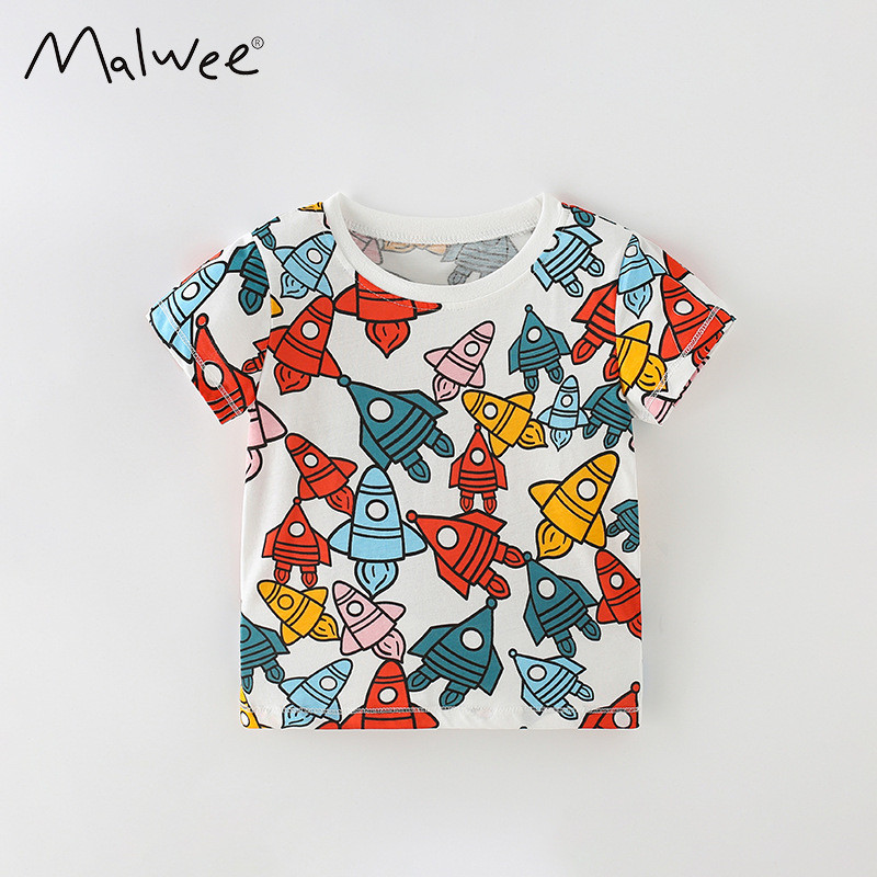 Pronto estoque malwee meninos camiseta verão novo estilo europeu americano médio pequeno crianças moda menino impresso r