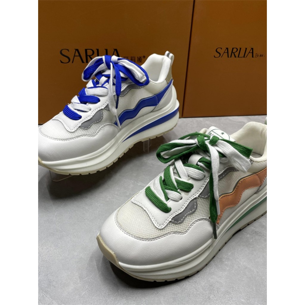 Sapatos brancos de malha de sola grossa femininos 2024 primavera verão papai sapatos confortáveis All-Match dedo do pé r