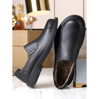 Sapatos de couro de algodão masculino sola macia camada superior couro Casual pai dois sapatos de couro de algodão mascu