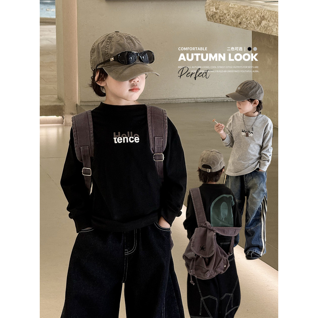 Meninos puro algodão de manga comprida impresso camiseta primavera outono crianças All-Match roupas de outono interior t