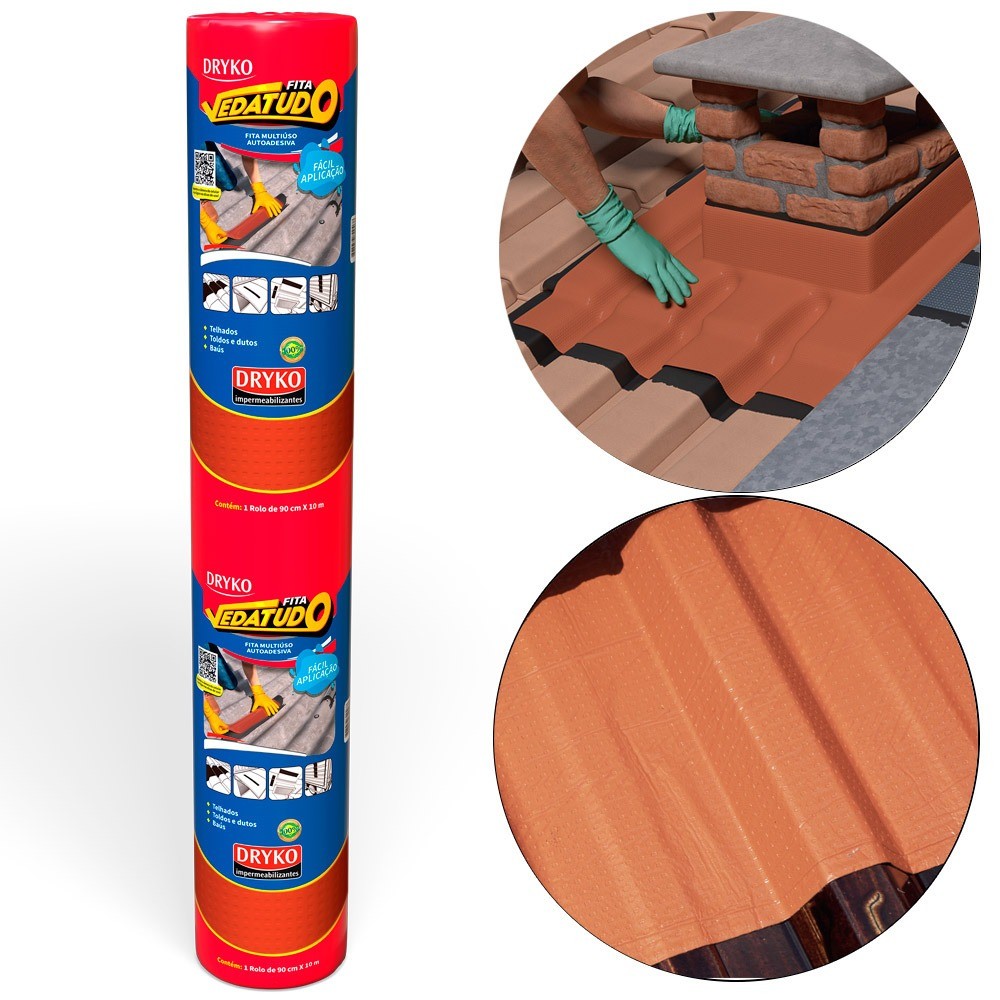 Fita manta asfáltica auto adesiva terracota multiuso 90cm x 10m Vedatudo Dryko