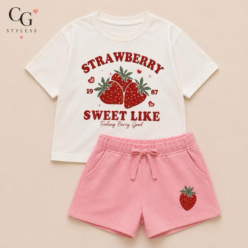 Conjunto Infantil Feminino Moranguinho – Camiseta Estampada + Short Moletinho Rosa Menina