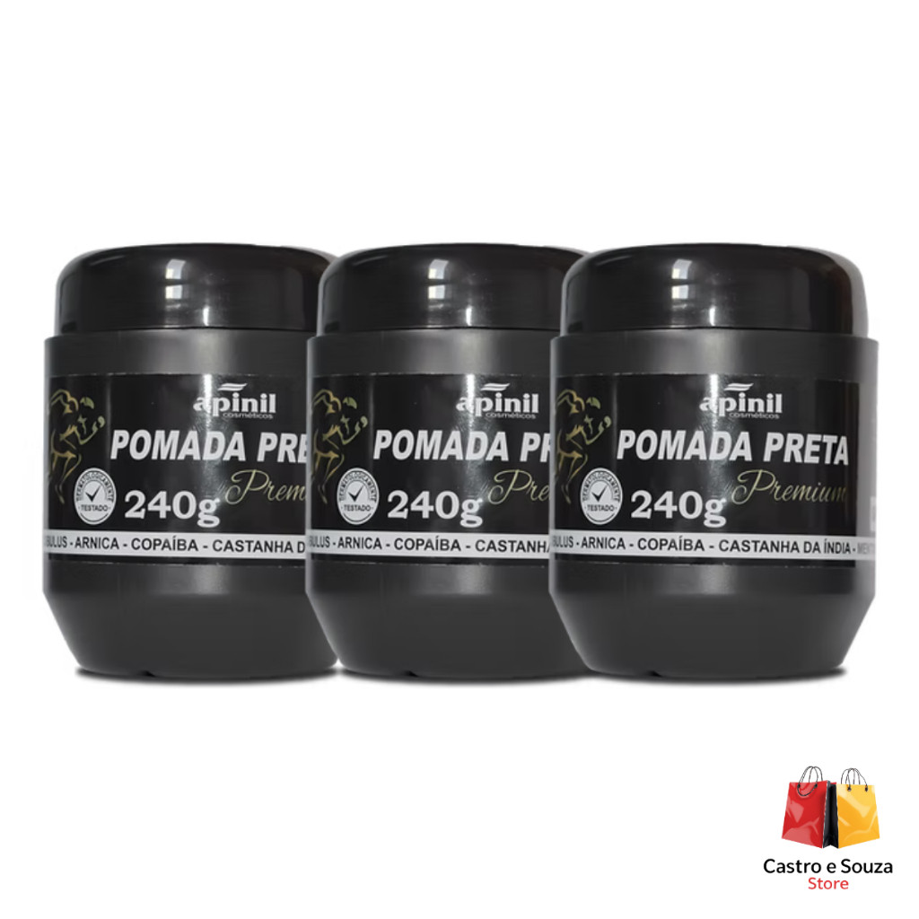Kit 3 Pomadas Preta Premium Apinil 240g Relaxe, Revigore e Renove Seu Corpo!