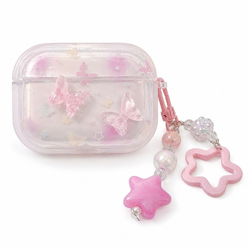 Capa Silicone Rosa Borboleta para AirPods Pro 2 Pro 3 e AirPods 4 com Chaveiro