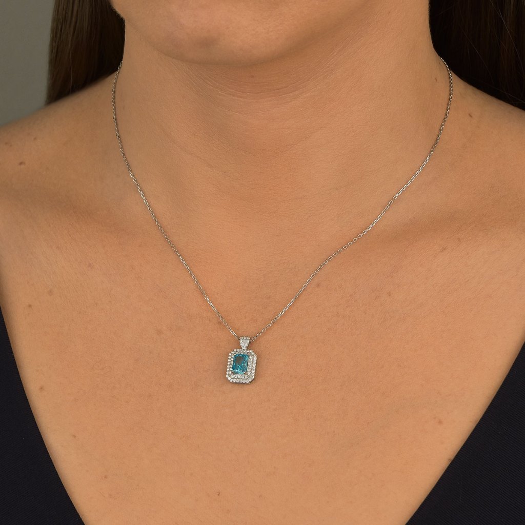 Colar Moissanite de Prata 925 Lapidação Retangular 2 Fileiras Cravejadas — imagem 2 de 2