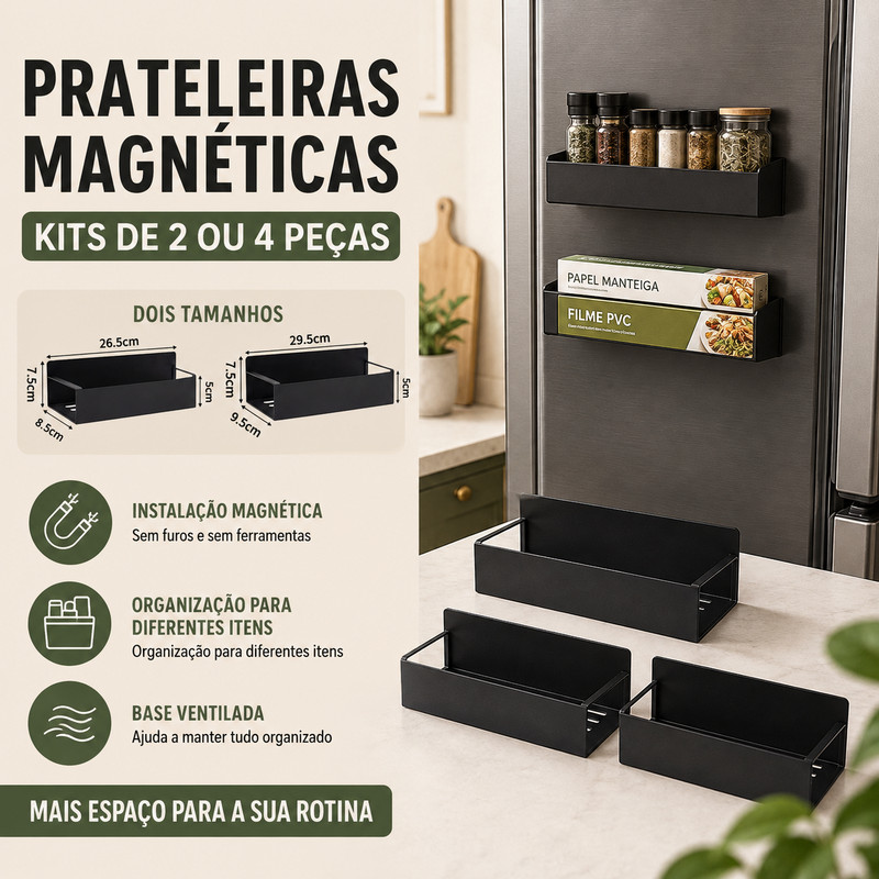 2/4x Rack Prateleira Organizador Magnético Cozinha Geladeira Máquina de Lavar Temperos