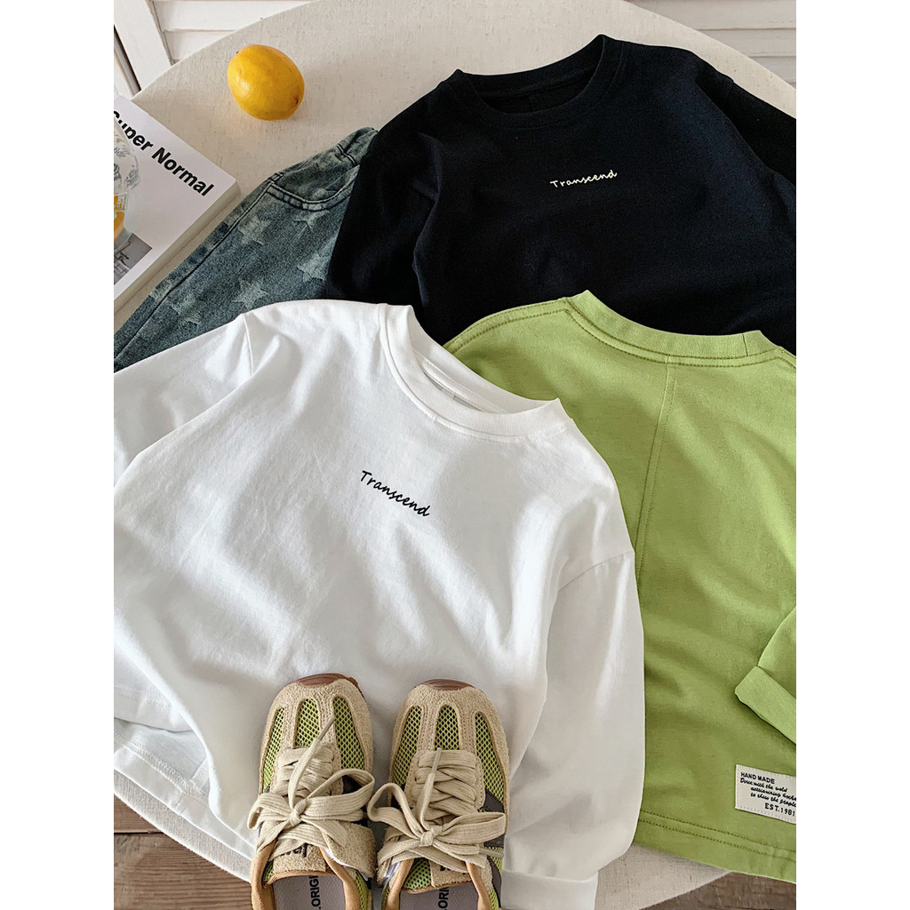 Médio pequeno crianças carta na moda camiseta de manga comprida 2026 primavera outono 5 novo estilo bebê solto topo vers