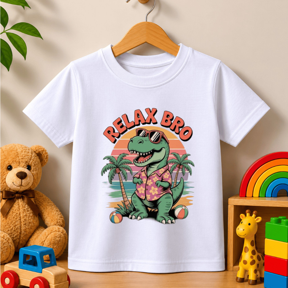 Camiseta Infantil Estampada Dinossauro Divertido Relax Bro 100% Algodão