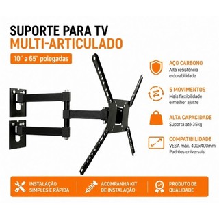 Suporte TV Reforçado 32 40 50 55 65 Polegadas Inclinável Articulado
