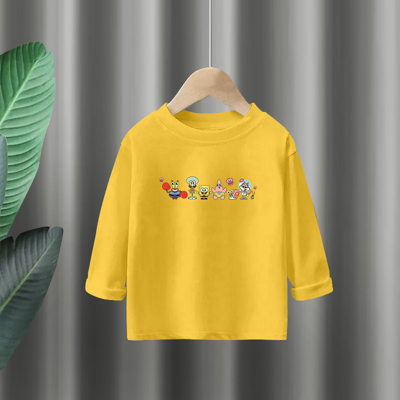 Camiseta de manga comprida de algodão puro para bebês meninas 2026 início da primavera novo estilo desenho animado menin