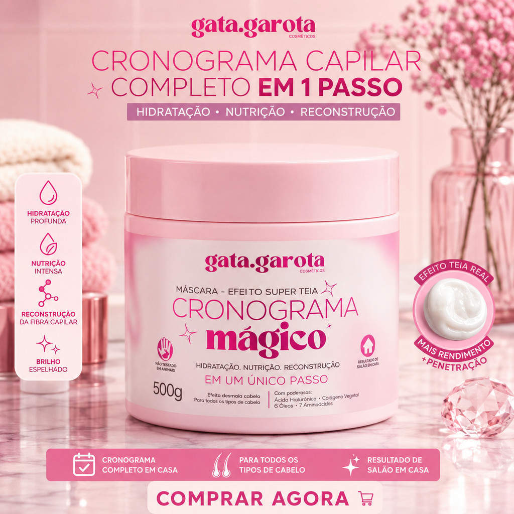 Cronograma Capilar 3 em 1 Gata Garota 500g Hidratação Nutrição Reconstrução e Efeito Teia