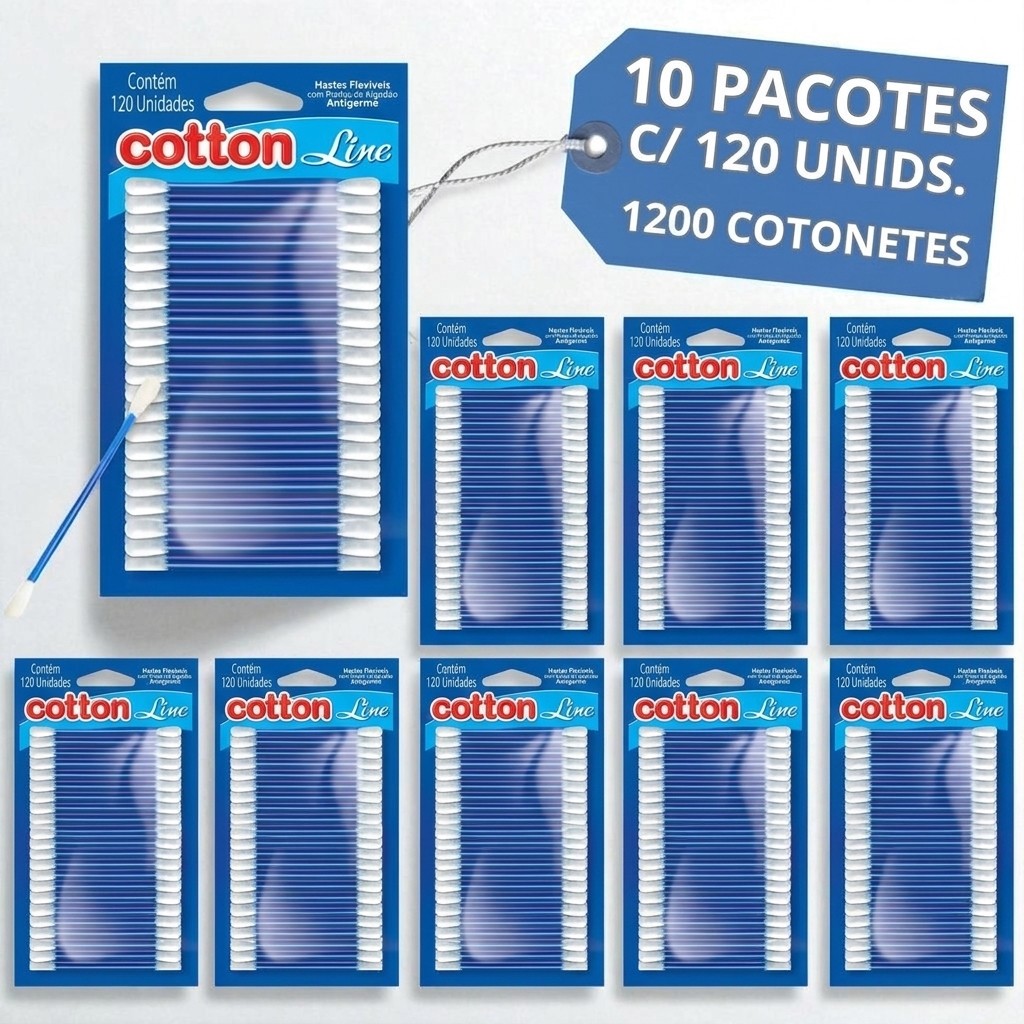 1200 Hastes Flexíveis Cotonetes CottonBom Line 120 Unidades Cada Cartela Caixa Atacado