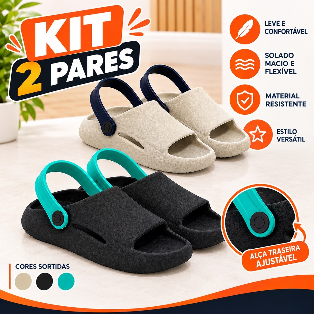 KIT Chinelo Nuvem com Correia 2 em 1 Infantil Menino  Leve Antiderrapante e Confortável
