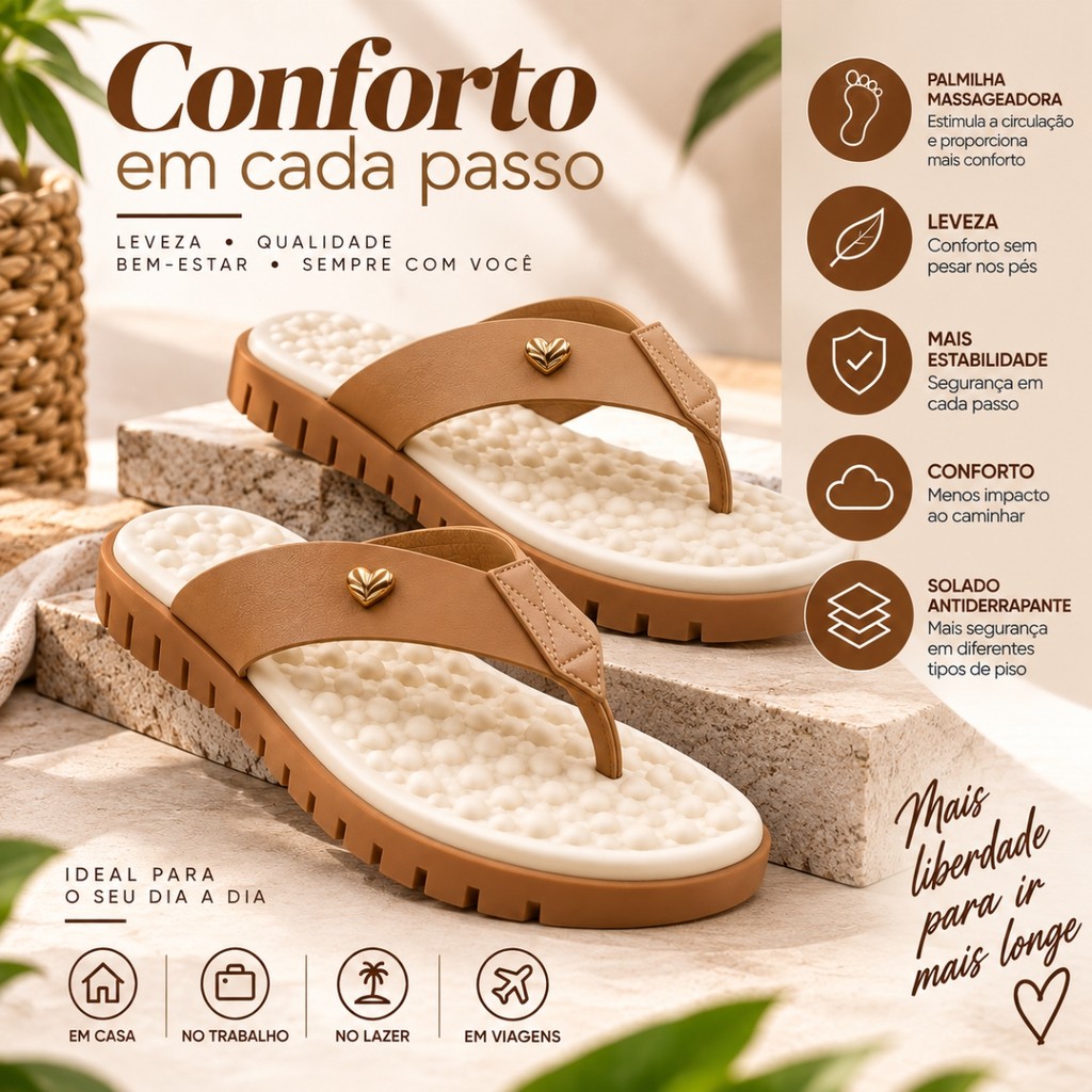 Chinelo Feminino Ortopédico Confortável Palmilha Massageadora Anatômica 34 ao 40