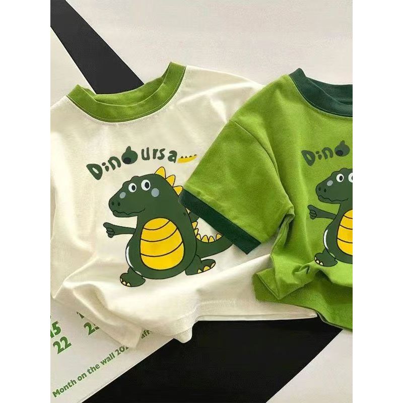 Crianças bebê crianças roupas novo estilo moda camiseta dos desenhos animados dinossauro meninos meninas verão de manga 