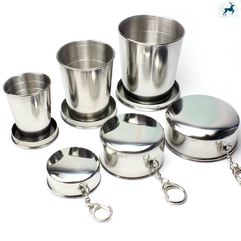 Copo Dobrável De Aço Inoxidável-Caneca De Viagem Retrátil Portátil Com Chaveiro