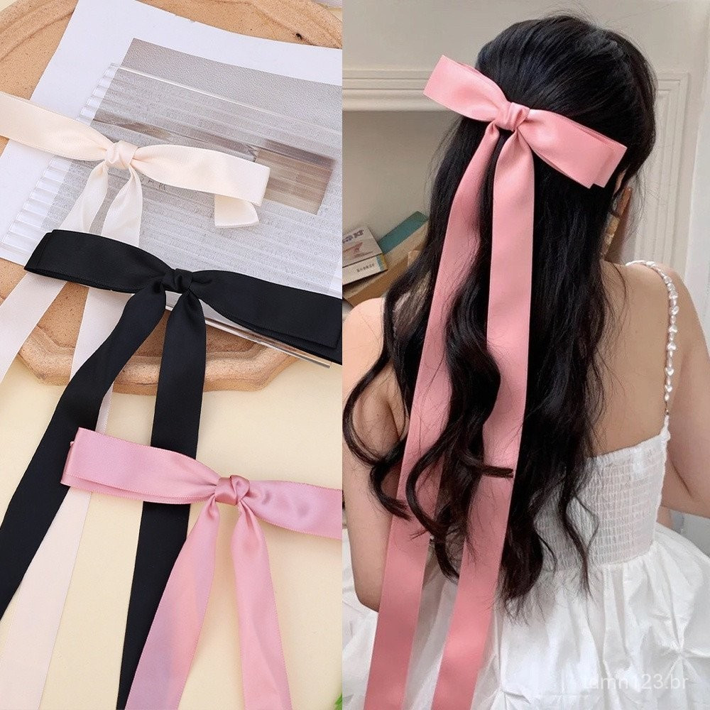Doce, laço longo, modelo de primavera, prendedor de cabelo/acessório de cabelo, laço de fita, prendedor de cabelo femini