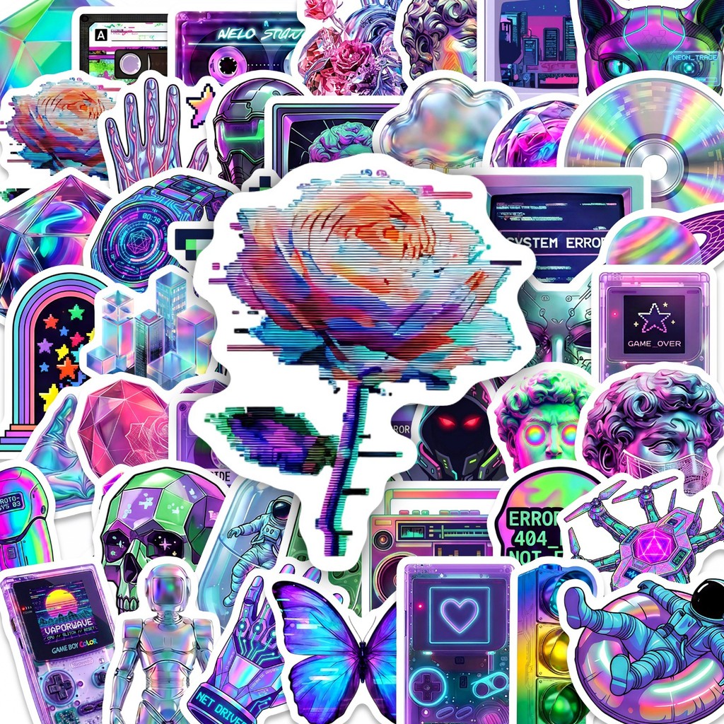 50 Peças Adesivos Exclusivos De Néon Cyberpunk , Decalques À Prova D'água Para Bagagem , Diário E Engrenagem Tecnológica