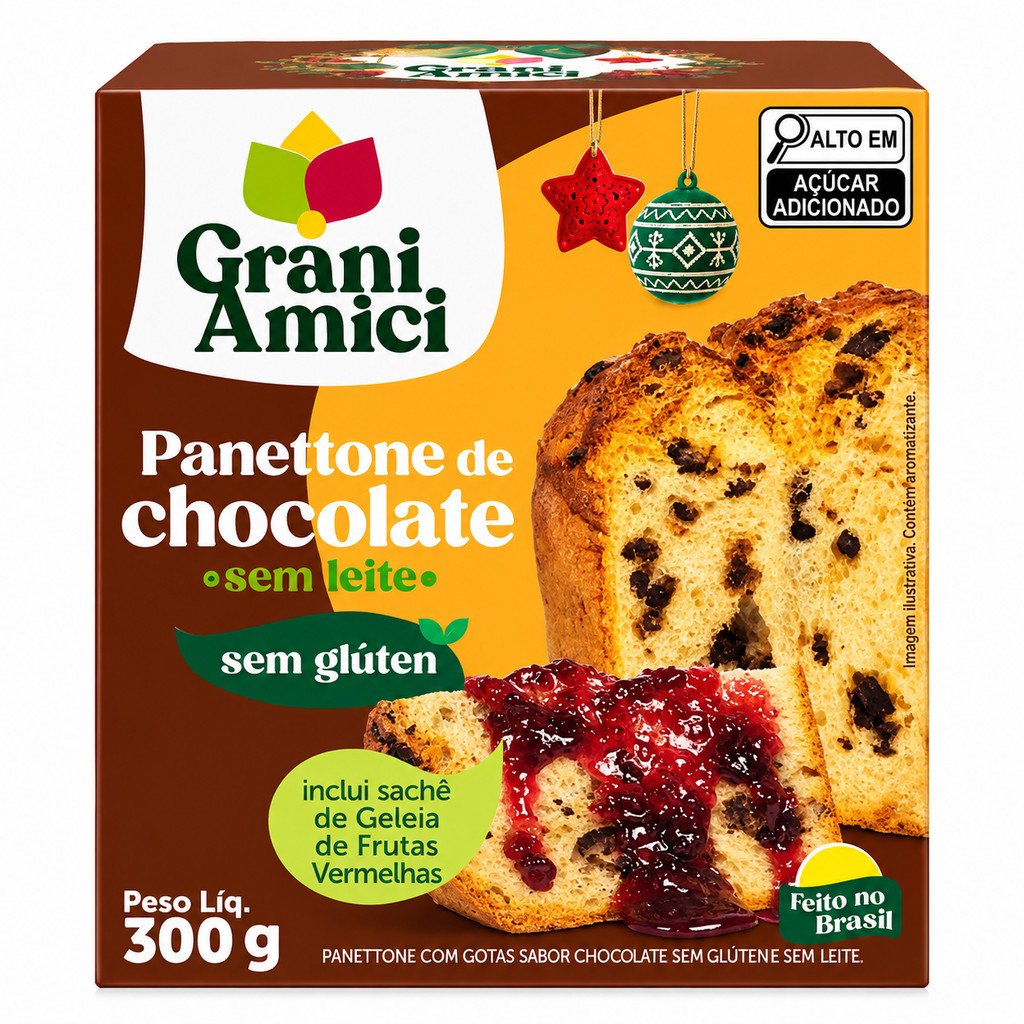 Chocottone Gotas de Chocolate Sem Glúten e Sem Lactose 300g Grani Amici