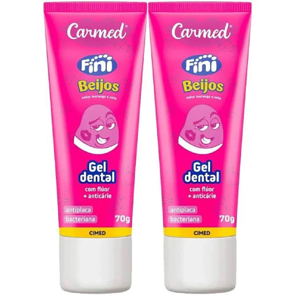 Kit 2 Gel Dental Carmed Fini Beijos Flúor + Anticárie 70g Cada