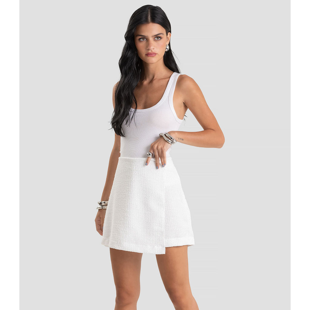 Shorts Saia Feminino Tweed Dianna Branco