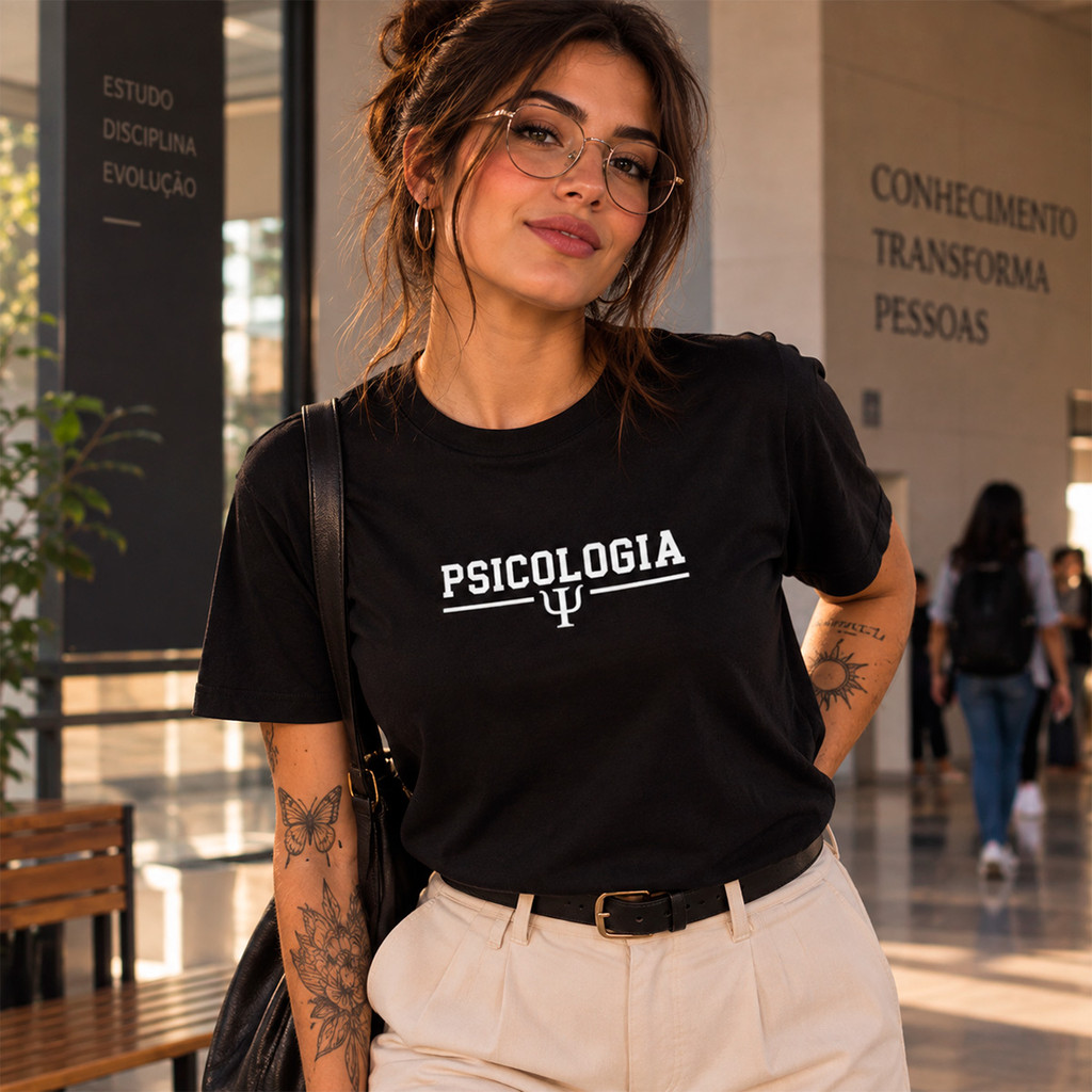 Camisa Casual Algodão Camiseta Estampada Curso Psicologia Estudante Unissex Lançamento Plus Size