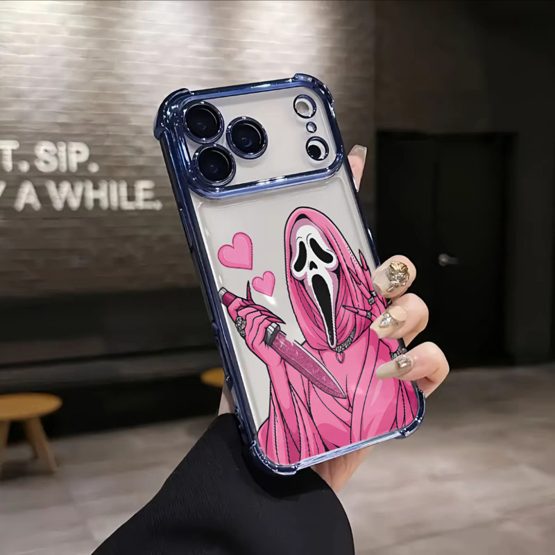 Capinha para iPhone 17/16/15/14/13/12 Pro Max Normal Capa celular Grito rosa máscara borda metalizada cantos reforçados — imagem 2 de 2