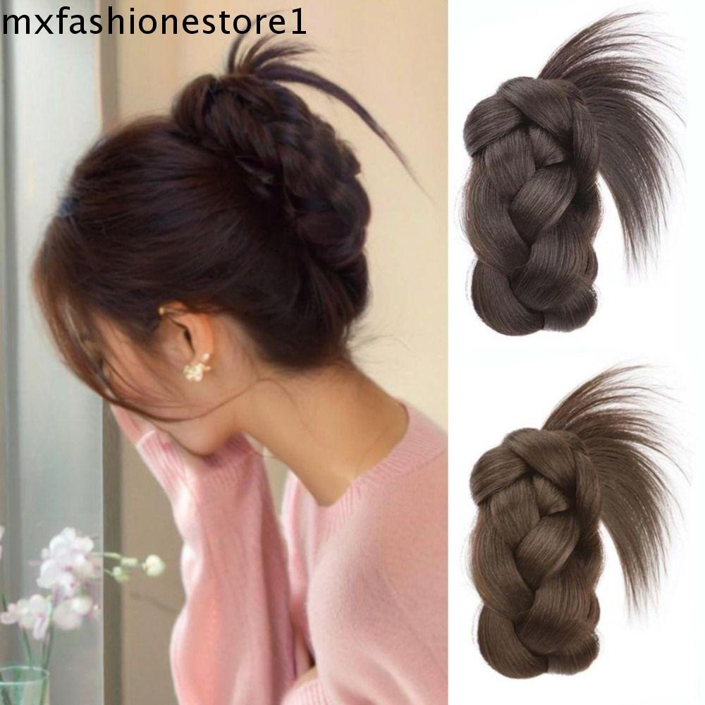 MXFASHIONE Coque De Cabelo Sintético , Peruca Elegante E Fofa De Cabeça De Flor , Clipe De Garra , Preto , Marrom , Peça