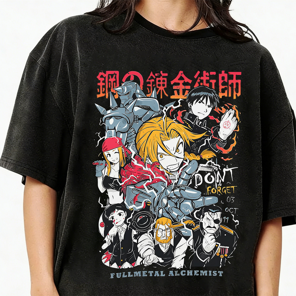 [Camiseta Premium em Algodão Puro]AYA Estampa Fullmetal Alchemist Personagens Anime Ação Magia Aventura T-shirt Unissex