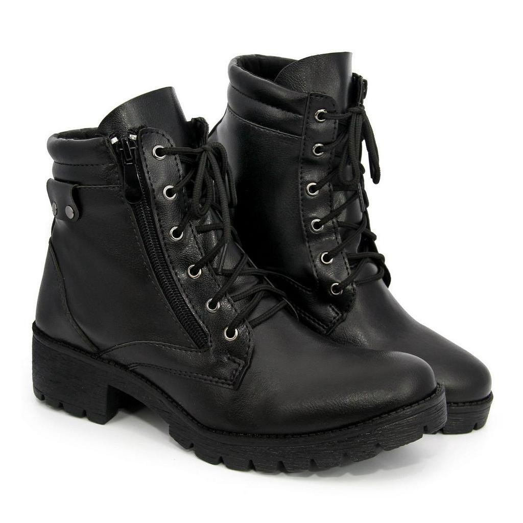 Coturno Bota Feminina Conforto Zíper Lateral Macio Leve Salto Baixo