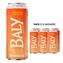 Energético Baly Morango e Pêssego Sem Açúcar 473ml Pack 6 Latas