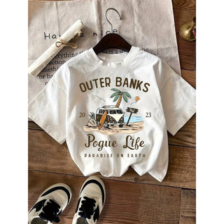 [Camiseta Premium em Algodão Puro]LA  Camiseta Feminina T-shirt  Praia Blusa “Outer Banks Pogue Life” Vintage Casual Con