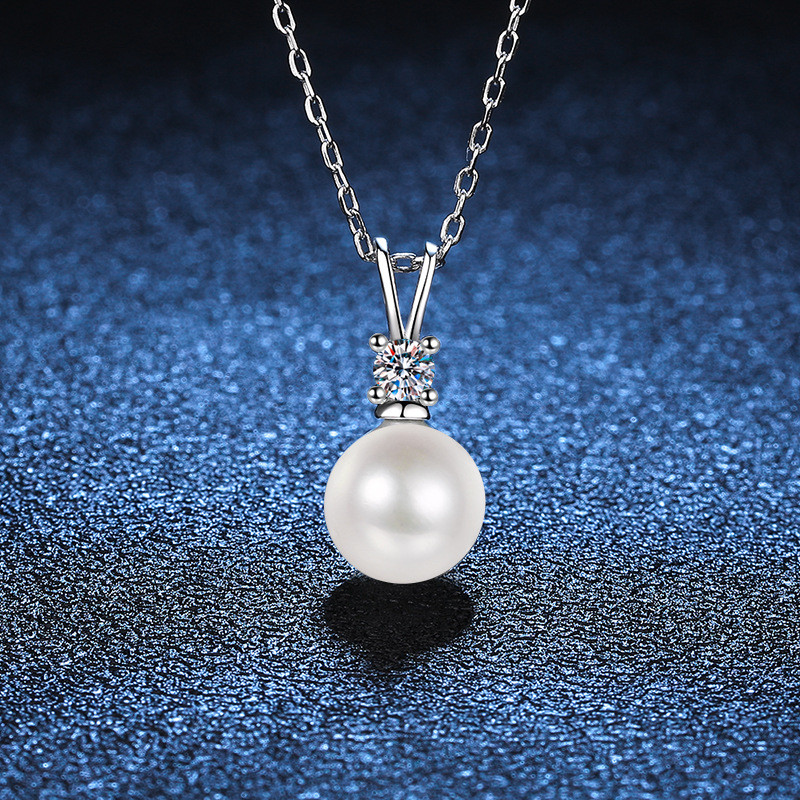 Colar de pérolas, colar de prata com moissanita, pingente feminino para clavícula, presente de Dia dos Namorados, colar 