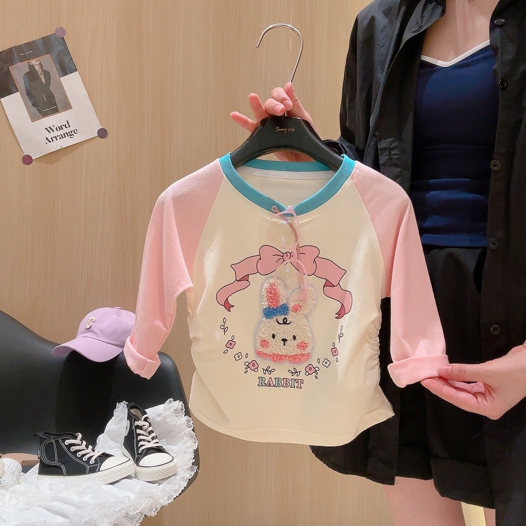 80-160CM meninas dos desenhos animados impresso camisa de fundo grandes crianças puro algodão estilo ocidental manga Rag
