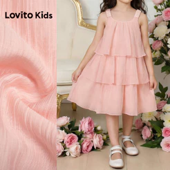 Lovito Kids Babado Elegante Vestido Bonito em Camadas Jacquard Rosa Primavera/verão para Menina L186LD229