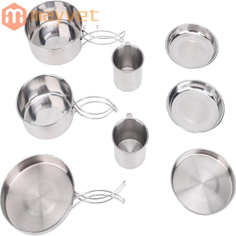 Kit De Bagunça De Acampamento De 8 Peças , Conjunto De Panelas De Aço Inoxidável Empilháveis , Viagem De Panela De Mochi