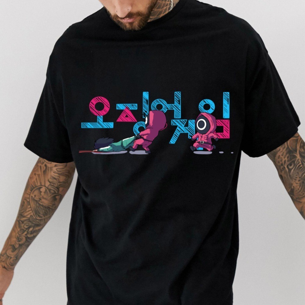 [Camiseta Premium em Algodão Puro]GXG Camiseta Round 6 Preta Estampa os Guardas Unissex Oversized Algodão Streetwear