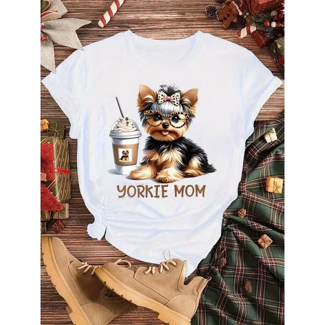 Camiseta Feminina Manga Curta Estampada Fofa Divertida Estilosa Confortável para Moda Casual Tendência Verão com