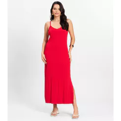 Vestido Midi em Ribana Canelada Rovitex Vermelho