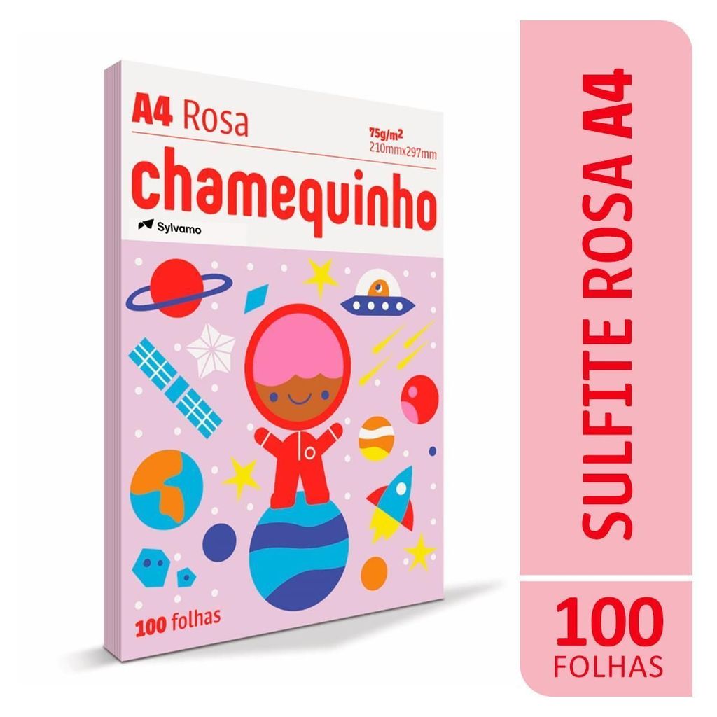Papel sulfite Rosa A4 75g 210mmx297mm Chamequinho 100 FL