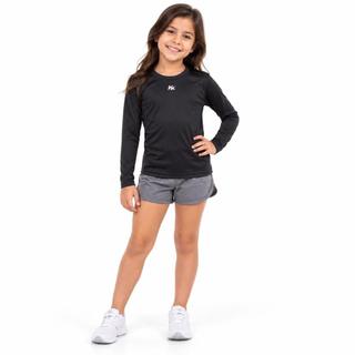 Camiseta Baby Look Infantil Kanxa Manga Longa Preta - Modelagem Ajustada, Confortável