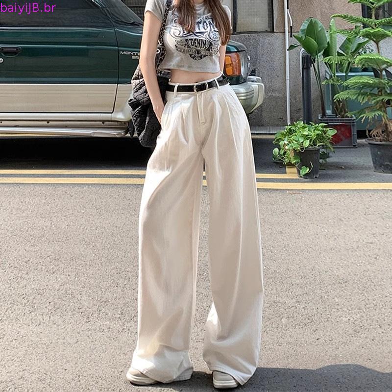 calça jeans feminina calsa jeans feminina calça feminina jeans Jeans de perna larga branca de rua americana para mulhe