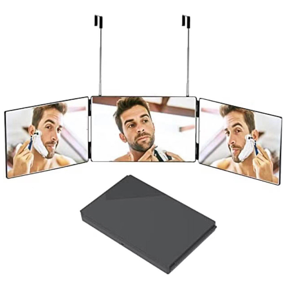HD espelho retrovisor dobrável de três lados retrátil pendurado corte de cabelo doméstico volta corte de cabelo barbear 