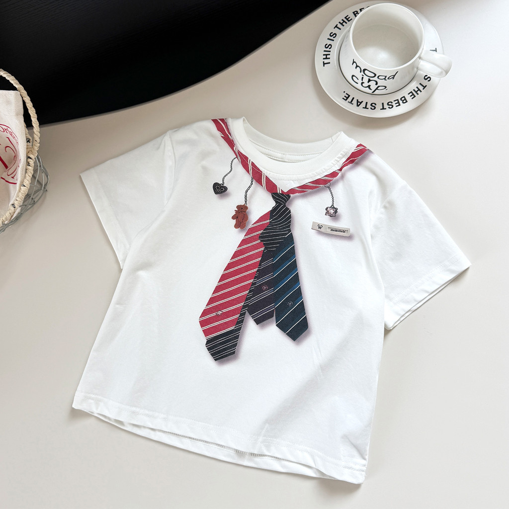 Crianças verão de manga curta camiseta meninos versão coreana solto topos bebê único impresso roupas infantis Brea