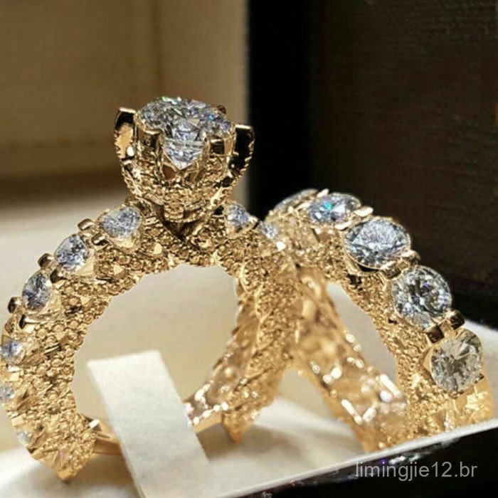 Novo Estilo Feminino Jóias Redondo Diamante Incrustado Moda Casal Anel Cheio De Estoque