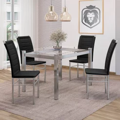 Conjunto Sala de Jantar 4 Cadeiras Retangular Vidro Cromado/Preto Tokio Cromado/Preto