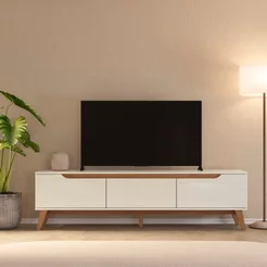 Rack para TV até 75 Polegadas MDF 180cm 2 Portas 1 Gaveta Liverpool Yescasa Off White/Cinamomo