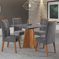 Mesa de Jantar Quadrada Columbia Tampo em MDP sem Vidro 90x90 e 4 Cadeiras Vegas em Madeira Maciça Yescasa